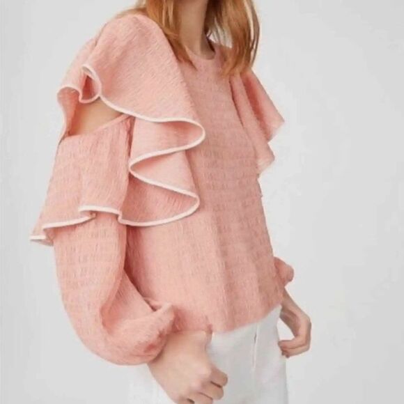 Club Monaco Pink Ribbone Ruffle Blouson-Sleeve - Picture 1 of 8